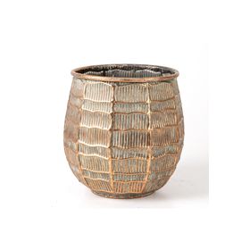 Herdekora Kabartma Çizgi Desenli Metal Bakır Eskitme Gri 24x23x24 cm Çiçeklik Saksı