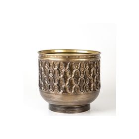 Herdekora Kabartma Desenli Metal Kahverengi 25x23x25 cm Çiçeklik Saksı