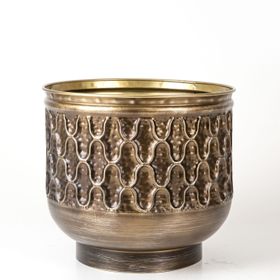 Herdekora Kabartma Desenli Metal Kahverengi 32x28.5x32 cm Çiçeklik Saksı