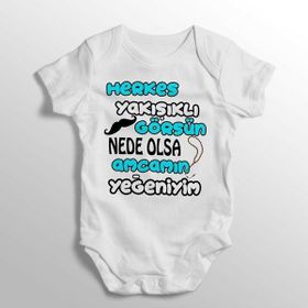 Herkes Yakışıklı Görsün Nede Olsa Amcamın Yeğeniyim Yazılı Baskılı Beyaz Bebek Zıbını