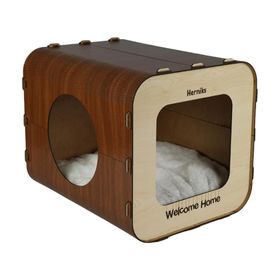 Herniks HR3027 Yastıklı Ahşap Dörtgen Lüks Kedi Evi