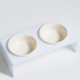Herniks Pati Desenli Şeffaf Pleksi ve Seramik 30x15 cm Beyaz 2'li Mama Kabı