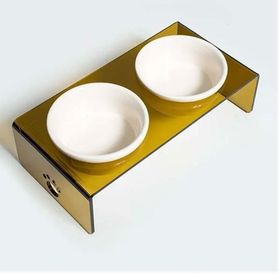 Herniks Pati Desenli Şeffaf Pleksi ve Seramik 30x15 cm Kahverengi 2'li Mama Kabı