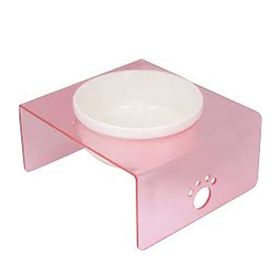 Herniks Pati Desenli Şeffaf Pleksi ve Seramik Tekli 17x15 cm Pembe Mama Kabı