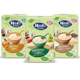 Hero Baby 200 g Sütlü Ballı İrmikli + 200 g Sütlü Meyveli Tahıllı + 200 g Sütlü Peynirli Pekmezli Tahıllı Kaşık Mama