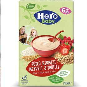 Hero Baby 200 gr Sütlü Kırmızı Meyveli Tahıllı Bebek Ek Gıdası