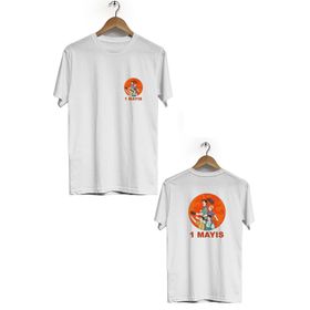 Hero Tasarım BLL1005 Beyaz 1 Mayıs Bisiklet Yaka Kısa Kollu Erkek T-shirt