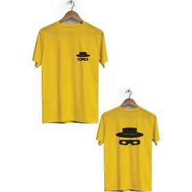 Hero Tasarım BLL1037 Sarı Şapka Ön Arka Baskılı Bisiklet Yaka Kısa Kollu Erkek T-shirt
