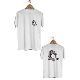 Hero Tasarım BLL1138 Beyaz Sharlock Holmes Ön Arka Baskılı Bisiklet Yaka Kısa Kollu Erkek T-shirt
