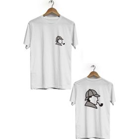 Hero Tasarım BLL1138 Beyaz Sharlock Holmes Ön Arka Baskılı Bisiklet Yaka Kısa Kollu Erkek T-shirt