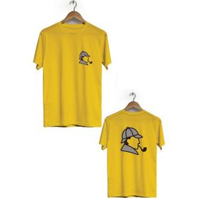 Hero Tasarım BLL1138 Sarı Sharlock Holmes Ön Arka Baskılı Bisiklet Yaka Kısa Kollu Erkek T-shirt