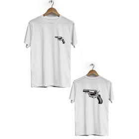Hero Tasarım BLL1300 Beyaz Silah Ön Arka Baskılı Bisiklet Yaka Kısa Kollu Erkek T-shirt