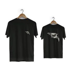 Hero Tasarım BLL1300 Siyah Silah Ön Arka Baskılı Bisiklet Yaka Kısa Kollu Erkek T-shirt