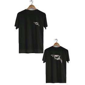 Hero Tasarım BLL1300 Siyah Silah Ön Arka Baskılı Bisiklet Yaka Kısa Kollu Erkek T-shirt
