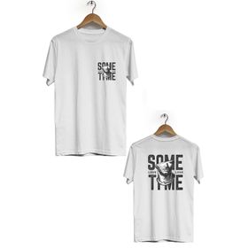 Hero Tasarım BLL1381 Beyaz Some Time Ön Arka Baskılı Bisiklet Yaka Erkek T-shirt