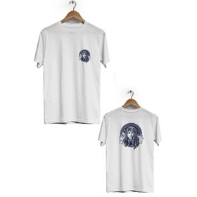 Hero Tasarım BLL1383 Çiçekli Ön Arka Baskılı Bisiklet Yaka Kısa Kol Beyaz Kadın T-shirt