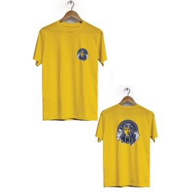 Hero Tasarım BLL1383 Çiçekli Ön Arka Baskılı Bisiklet Yaka Kısa Kol Sarı Kadın T-shirt