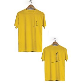 Hero Tasarım BLL1401 İpin Üstünde Yürüyen Adam Sarı Ön Arka Baskılı Bisiklet Yaka Kısa Kollu Erkek T-shirt