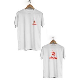 Hero Tasarım BLL1419 23 Nisan Bisiklet Yaka Kısa Kollu Beyaz T-shirt