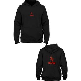 Hero Tasarım BLL1419 23 Nisan Ön Arka Baskılı Kapüşonlu Siyah Sweatshirt