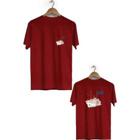 Hero Tasarım BLL1427 Bordo İstanbul Tekne Ön Arka Baskılı Bisiklet Yaka Kısa Kollu Erkek T-shirt