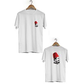 Hero Tasarım BLL1501 Beyaz Türk Erkeği Ön Arka Baskılı Bisiklet Yaka Kısa Kollu Erkek T-shirt