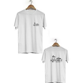 Hero Tasarım BLL1514 10 Kasım Ön Arka Baskılı Bisiklet Yaka Kısa Kollu Beyaz T-shirt