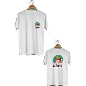 Hero Tasarım BLL1592 Beyaz Thug Life Ön Arka Baskılı Bisiklet Yaka Kısa Kollu Erkek T-shirt