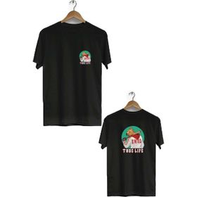 Hero Tasarım BLL1592 Siyah Thug Life Ön Arka Baskılı Bisiklet Yaka Kısa Kollu Erkek T-shirt