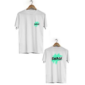 Hero Tasarım BLL1593 Beyaz Swag Ön Arka Baskılı Bisiklet Yaka Kısa Kollu Erkek T-shirt