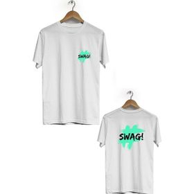 Hero Tasarım BLL1593 Beyaz Swag Ön Arka Baskılı Bisiklet Yaka Kısa Kollu Erkek T-shirt
