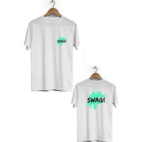 Hero Tasarım BLL1593 Beyaz Swag Ön Arka Baskılı Bisiklet Yaka Kısa Kollu Erkek T-shirt