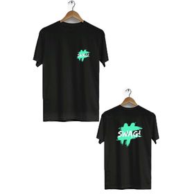 Hero Tasarım BLL1593 Siyah Swag Ön Arka Baskılı Bisiklet Yaka Kısa Kollu Erkek T-shirt