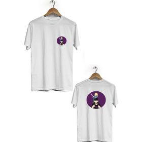Hero Tasarım BLL1667 Beyaz Şehinşah Ön Arka Baskılı Bisiklet Yaka Kısa Kollu Erkek T-shirt