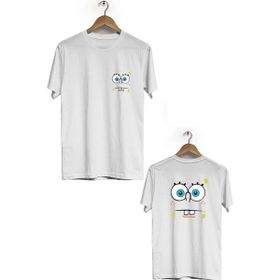 Hero Tasarım BLL1716 Beyaz Sunger Bob Ön Arka Baskılı Erkek T-shirt