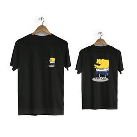 Hero Tasarım BLL1717 Siyah Sunger Bob Ön Arka Baskılı Erkek T-shirt