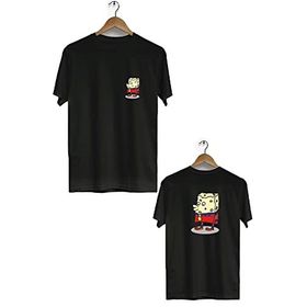 Hero Tasarım BLL1718 Siyah Sunger Bob Ön Arka Baskılı Bisiklet Yaka Kısa Kollu Erkek T-shirt