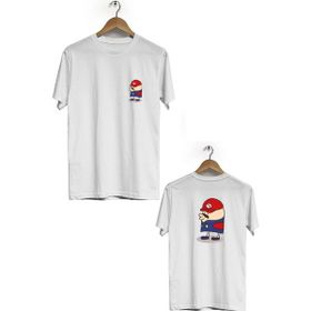 Hero Tasarım BLL1719 Beyaz Super Mario Ön Arka Baskılı Bisiklet Yaka Kısa Kollu Erkek T-shirt