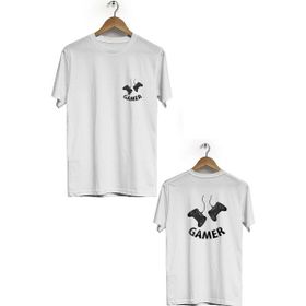 Hero Tasarım BLL1728 Beyaz Gamer Ön Arka Baskılı Bisiklet Yaka Kısa Kollu Erkek T-shirt