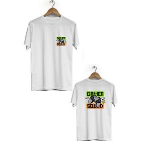 Hero Tasarım BLL1729 Beyaz Gamer Sound Ön Arka Baskılı Bisiklet Yaka Kısa Kollu Erkek T-shirt
