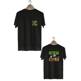 Hero Tasarım BLL1729 Siyah Gamer Sound Ön Arka Baskılı Bisiklet Yaka Kısa Kollu Erkek T-shirt