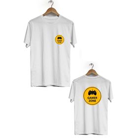 Hero Tasarım BLL1730 Beyaz Gamer Zone Ön Arka Baskılı Bisiklet Yaka Kısa Kollu Erkek T-shirt