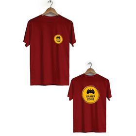 Hero Tasarım BLL1730 Bordo Gamer Zone Ön Arka Baskılı Bisiklet Yaka Kısa Kollu Erkek T-shirt