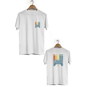 Hero Tasarım BLL1731 Beyaz Gamer Ön Arka Baskılı Bisiklet Yaka Kısa Kollu Erkek T-shirt