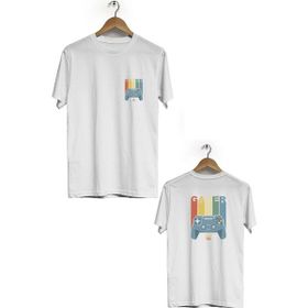Hero Tasarım BLL1731 Beyaz Gamer Ön Arka Baskılı Bisiklet Yaka Kısa Kollu Erkek T-shirt