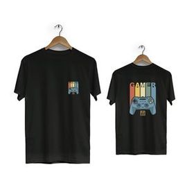 Hero Tasarım BLL1731 Siyah Gamer Ön Arka Baskılı Bisiklet Yaka Kısa Kollu Erkek T-shirt