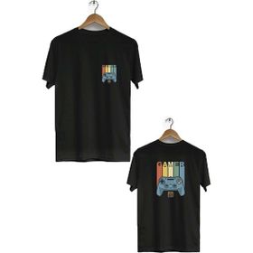 Hero Tasarım BLL1731 Siyah Gamer Ön Arka Baskılı Bisiklet Yaka Kısa Kollu Erkek T-shirt