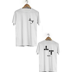 Hero Tasarım BLL1734 Beyaz Tetris Ön Arka Baskılı Erkek T-shirt