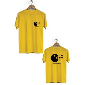 Hero Tasarım BLL1736 Sarı Game Toy Ön Arka Baskılı Bisiklet Yaka Kısa Kollu Erkek T-shirt