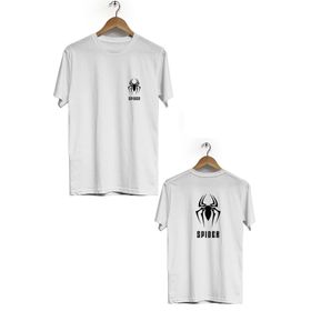 Hero Tasarım BLL1741 Beyaz Spider Ön Arka Baskılı Bisiklet Yaka Kısa Kollu Erkek -Tshirt